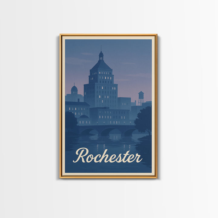 Rochester Travel Poster, Framed Canvas Print, Vintage Travel Poster Art, Rochester City Art, City Travel Prints, Vintage City Poster