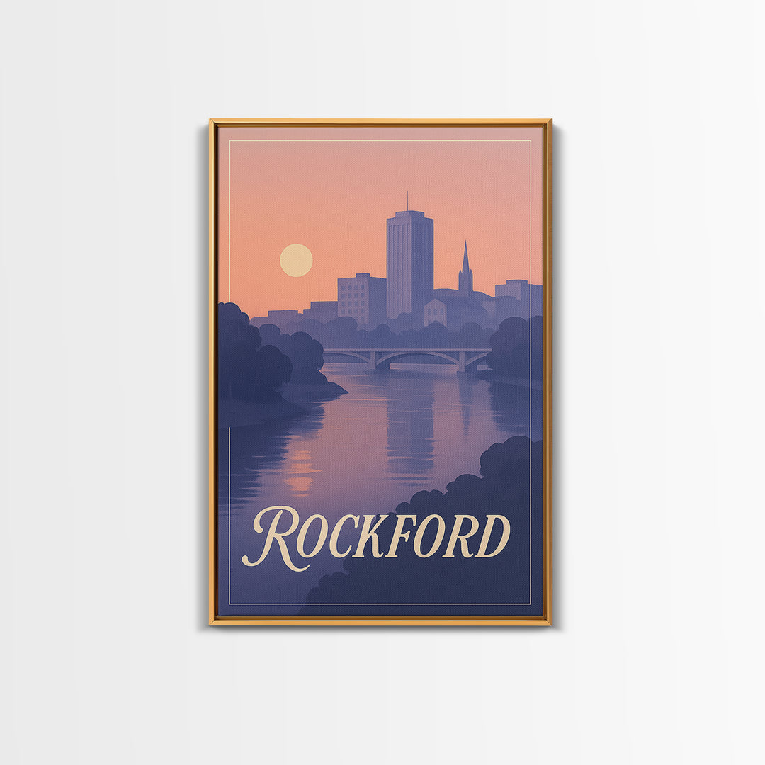 Rockford Travel Poster, Canvas Print, Mid Century City Wall Art, Rockford Poster Print, City Art Print, Travel Poster Art, Travel Art Print