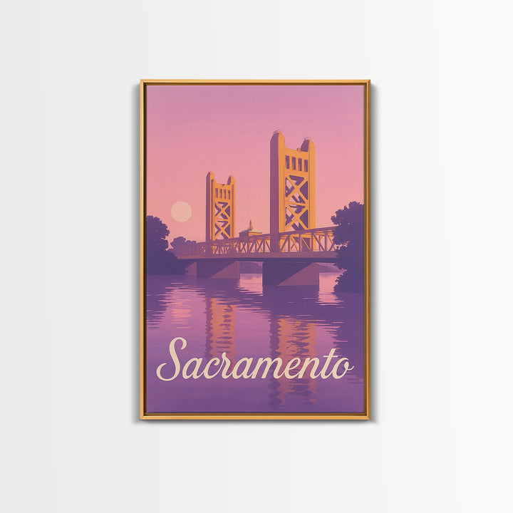 Sacramento Travel Poster, Canvas Print, Retro Sunset Skyline Art, Sacramento Art Print, Mid Century Wall Art, Gift For Travelers