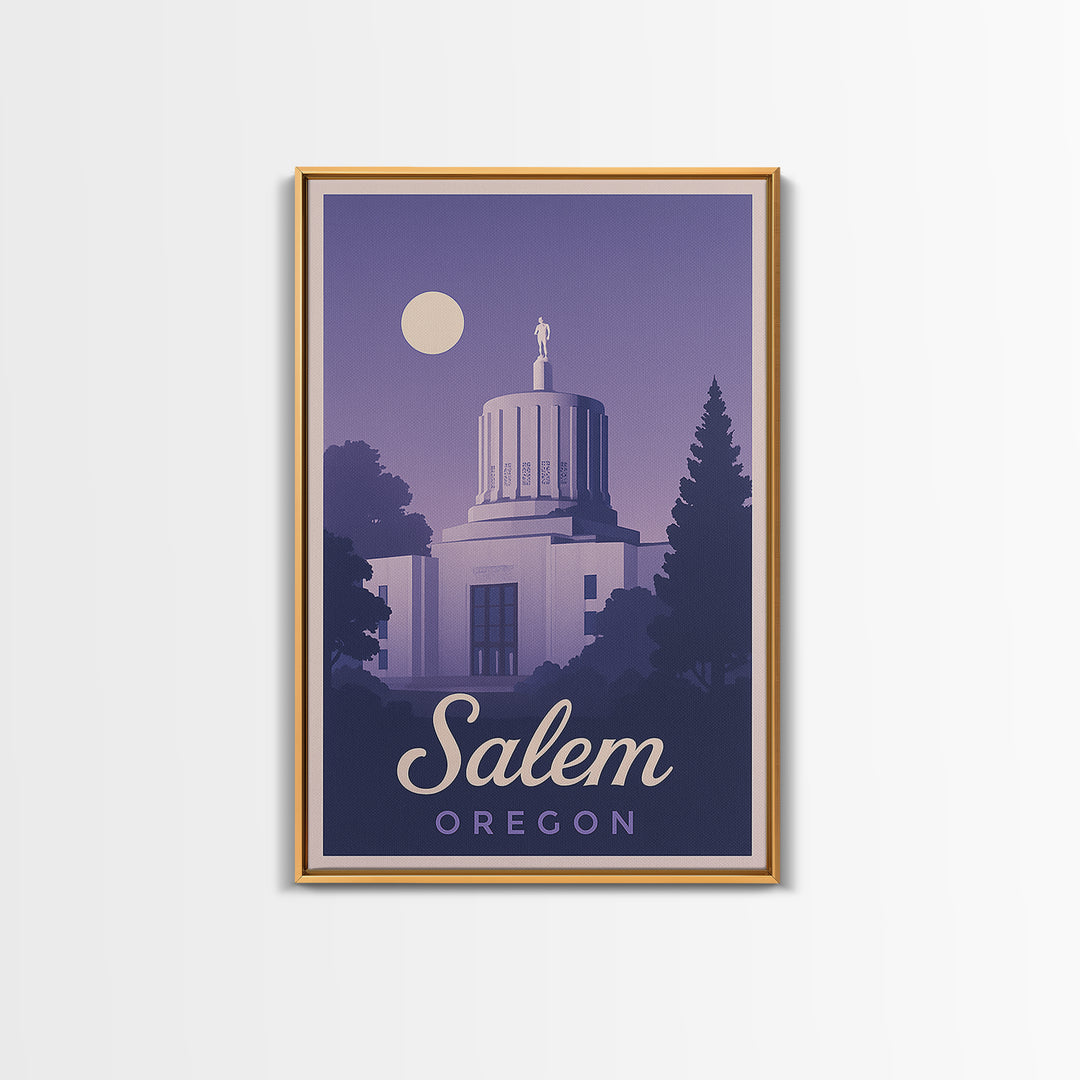 Salem Travel Poster, Canvas Print, Retro Sunset Skyline Art, Salem Art Print, City Illustration, Mid Century Wall Art, Travel Wall Decor