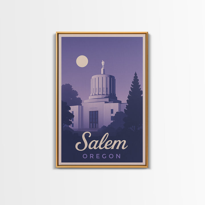 Salem Travel Poster, Canvas Print, Retro Sunset Skyline Art, Salem Art Print, City Illustration, Mid Century Wall Art, Travel Wall Decor