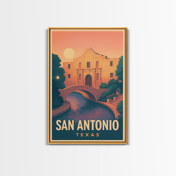San Antonio Texas Travel Poster, Framed Canvas Print, Mid Century City Wall Art, San Antonio Wall Art, Fine Art Print, Wanderlust Decor