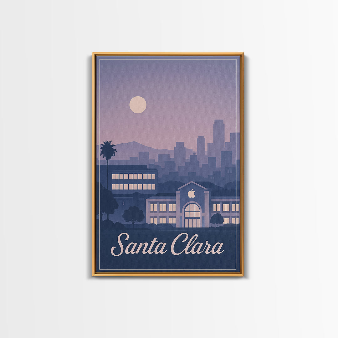 Santa Clara Travel Poster, Framed Canvas Print, Retro Sunset Skyline Art, Santa Clara Wall Art, Living Room Wall Art, Vintage City Art
