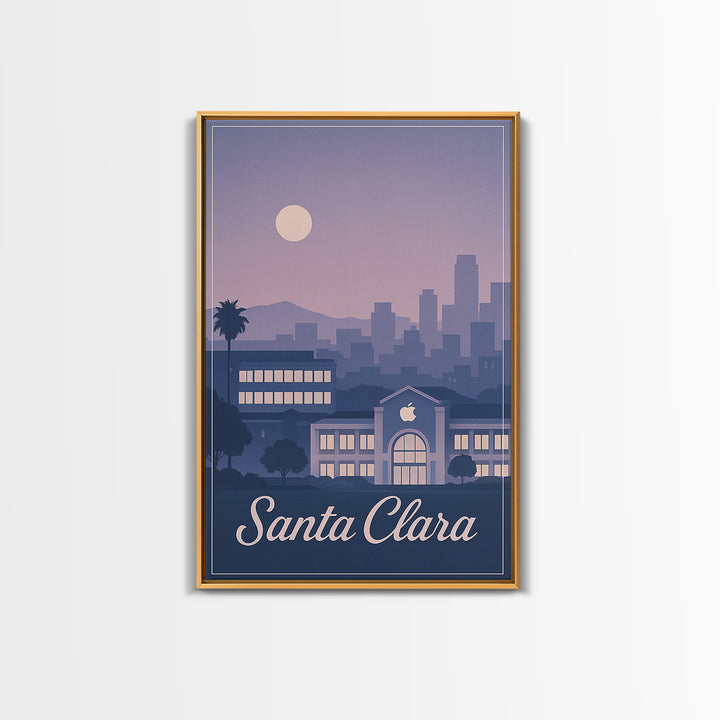 Santa Clara Travel Poster, Framed Canvas Print, Retro Sunset Skyline Art, Santa Clara Wall Art, Living Room Wall Art, Vintage City Art
