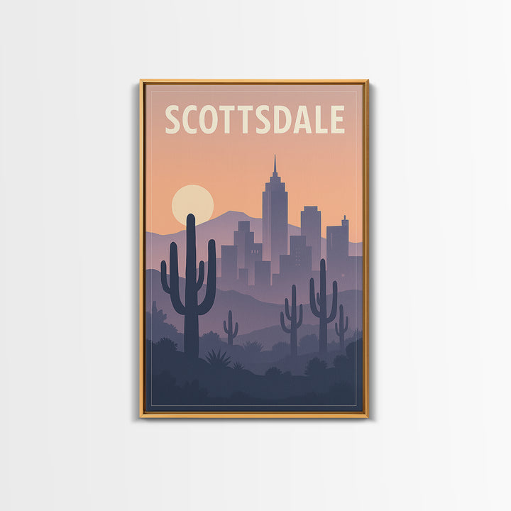 Scottsdale Arizona Travel Poster, Canvas Print, Retro Sunset Skyline Art, Scottsdale Travel Art, Gift For Travelers, Travel Wall Art