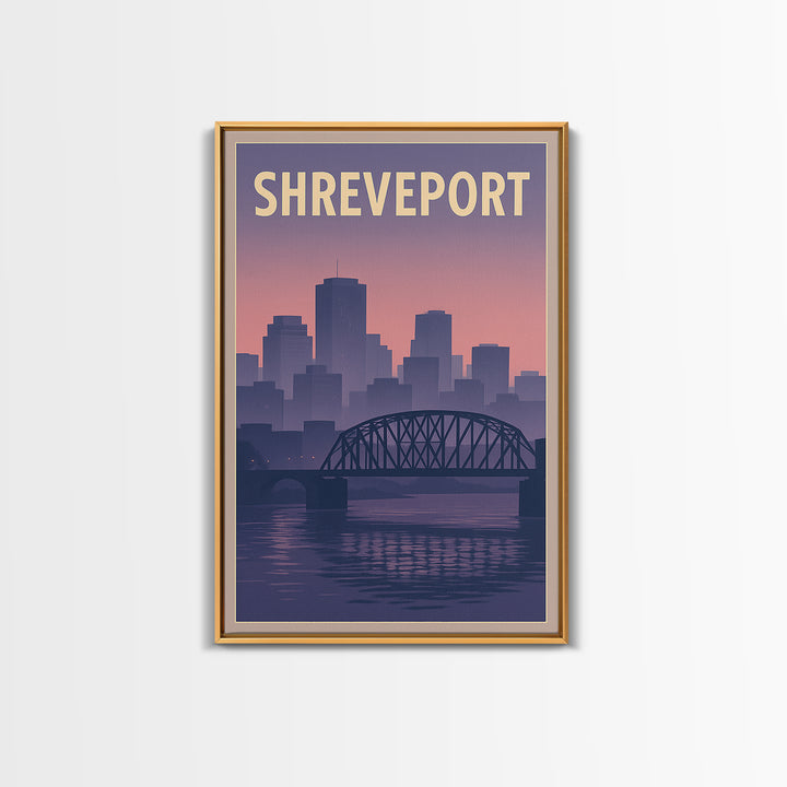 Shreveport Louisiana Travel Poster, Framed Canvas Print, Mid Century City Wall Art, Shreveport Wall Art, City Travel Prints, Fine Art Print