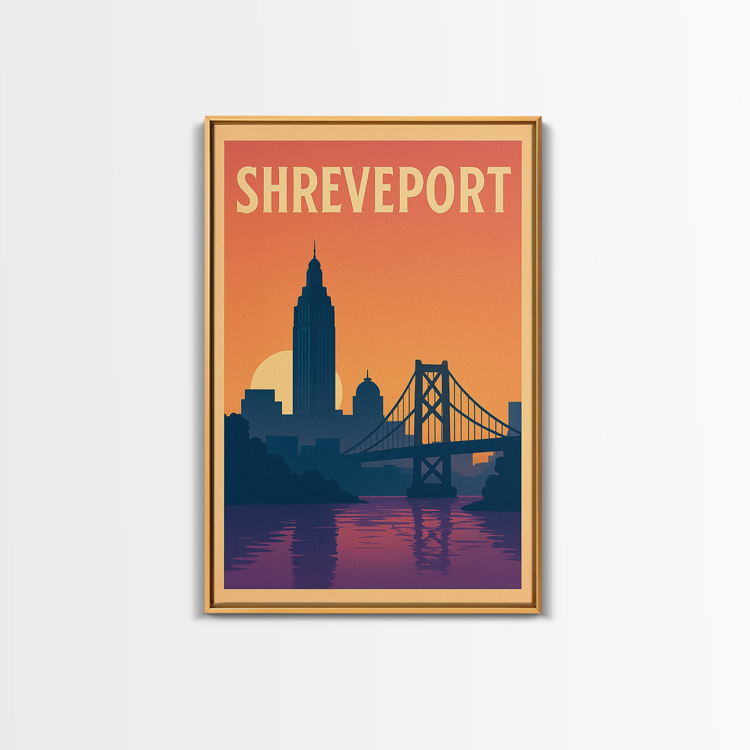 Shreveport Travel Poster, Framed Canvas Print, Mid Century City Wall Art, Shreveport Poster Print, Home Office Decor, Eclectic Wall Decor