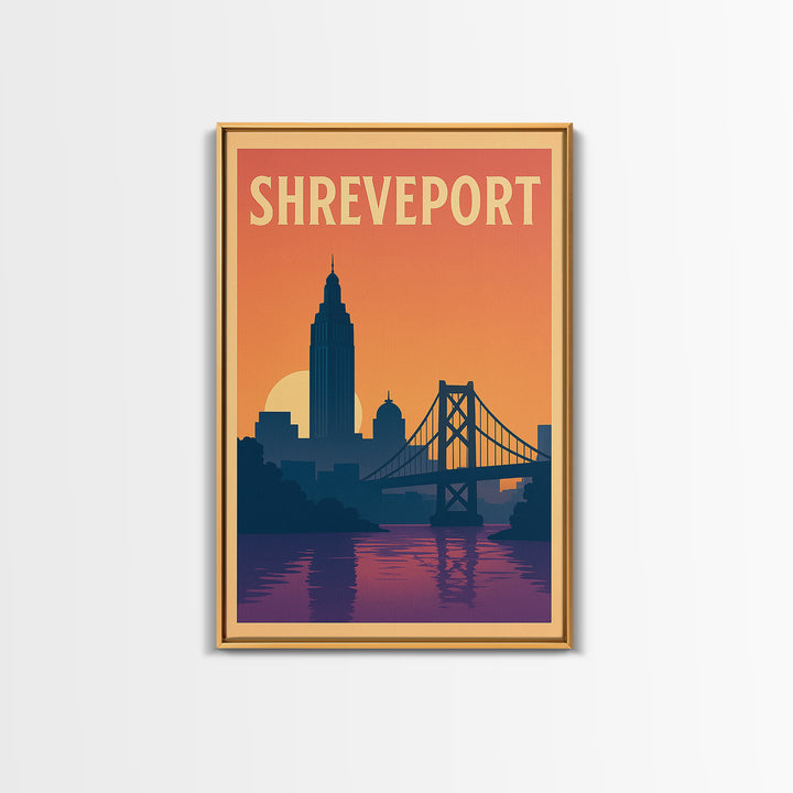 Shreveport Travel Poster, Framed Canvas Print, Mid Century City Wall Art, Shreveport Poster Print, Home Office Decor, Eclectic Wall Decor