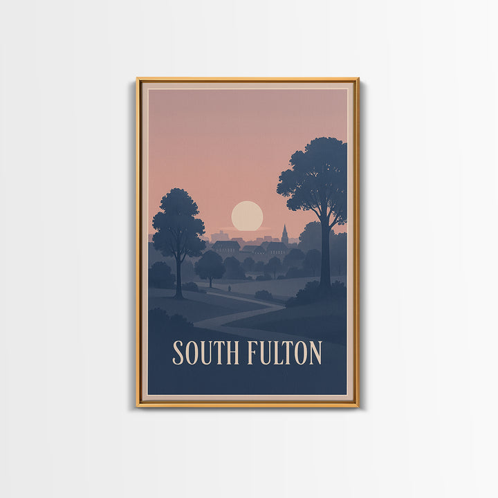 South Fulton Travel Poster, Canvas Print, Classic Travel Poster Art, South Fulton City Art, City Illustration, Watercolor Urban Skyline