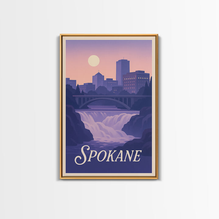 Spokane Travel Poster, Framed Canvas Print, Classic Travel Poster Art, Spokane Wall Art, Wanderlust Decor, Travel Poster Art, Home Decor