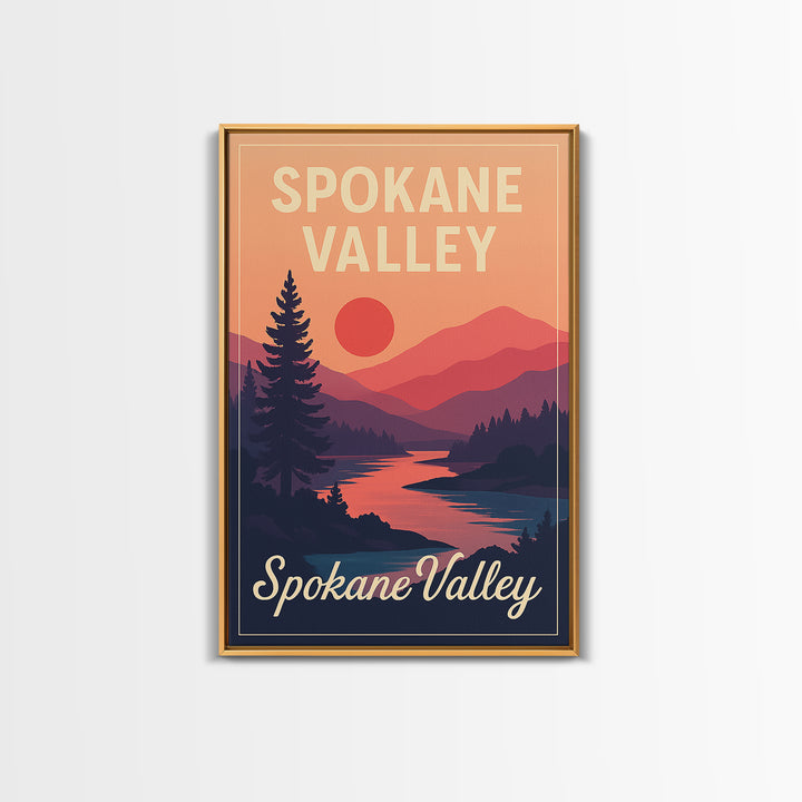 Spokane Valley Washington Travel Poster, Canvas Print, Classic Travel Poster Art, Spokane Valley Poster Print, Wall Decor, Office Decor