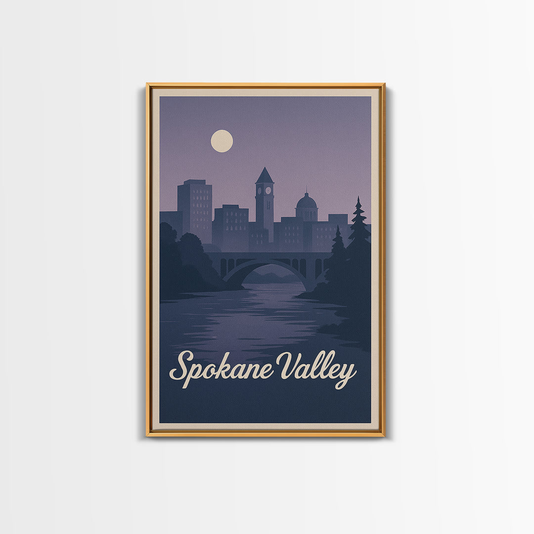 Spokane Valley Travel Poster, Canvas Print, Mid Century City Wall Art, Spokane Valley Art Print, City Art Print, Watercolor Cityscape
