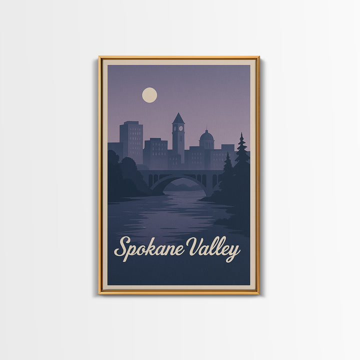 Spokane Valley Travel Poster, Canvas Print, Mid Century City Wall Art, Spokane Valley Art Print, City Art Print, Watercolor Cityscape
