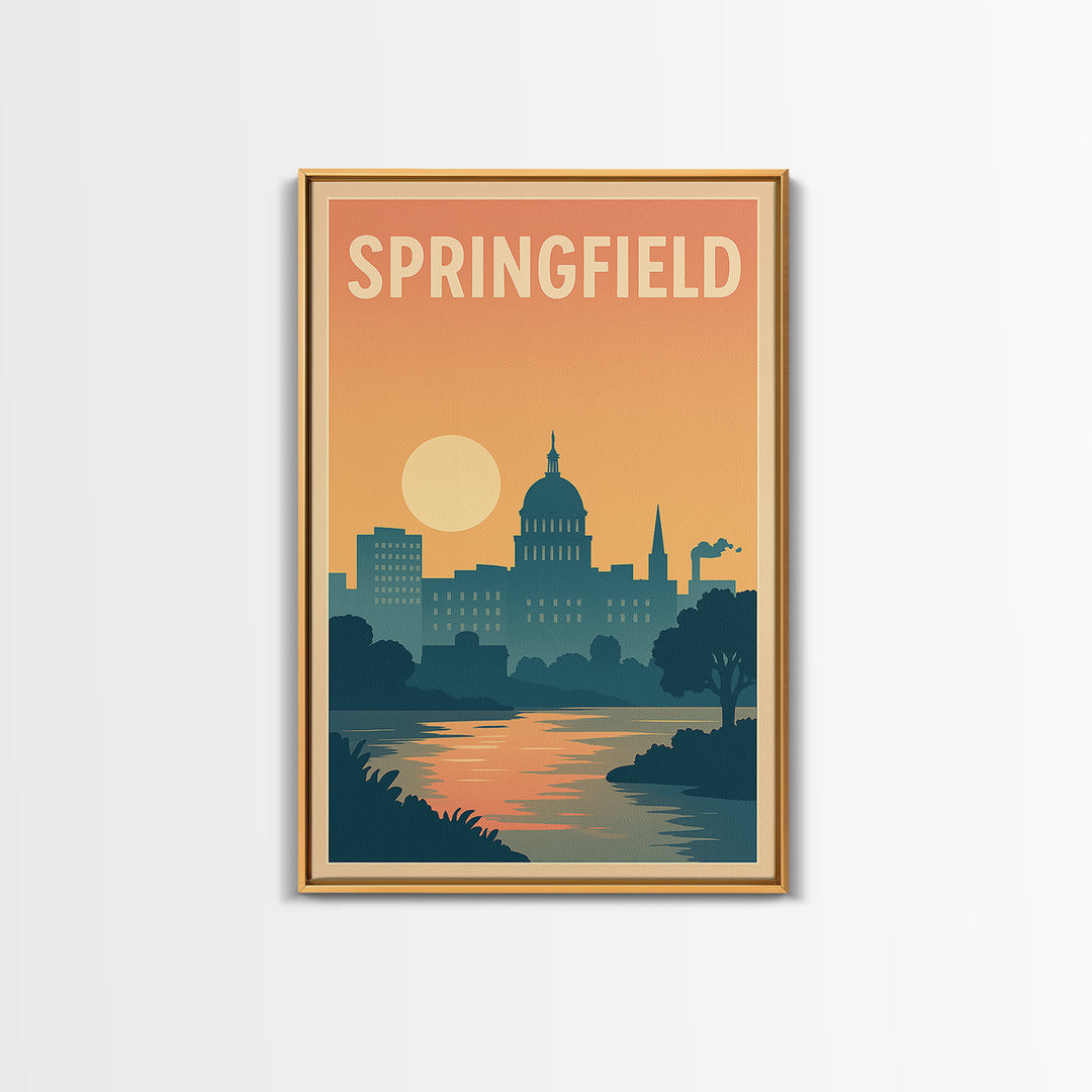 Springfield Travel Poster, Framed Canvas Print, Vintage Travel Poster Art, Springfield City Art, Fine Art Print, Travel Poster Set