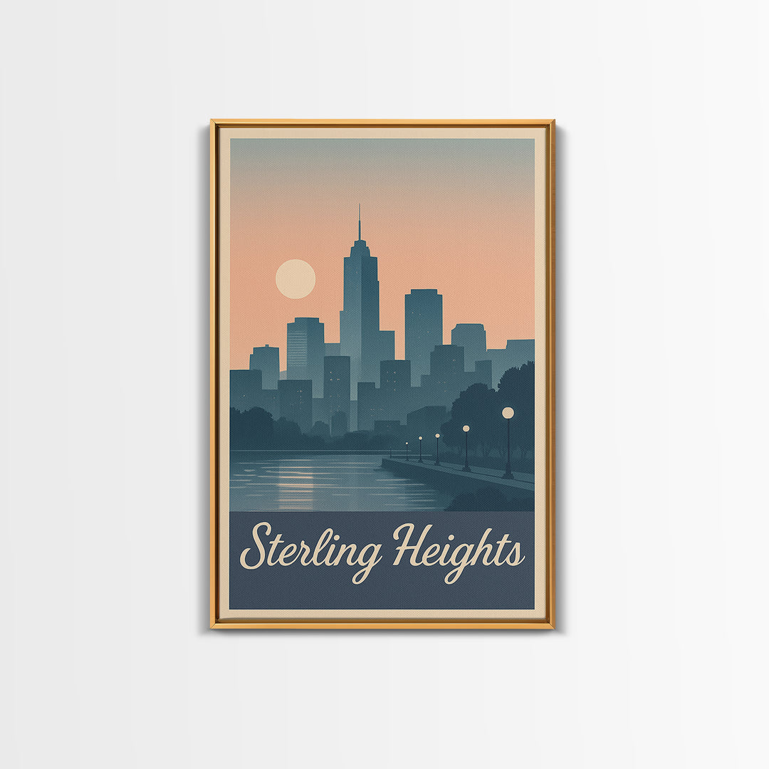 Sterling Heights Travel Poster, Canvas Print, Vintage Travel Poster Art, Sterling Heights Art Print, Travel Art Print, Gift For Travelers