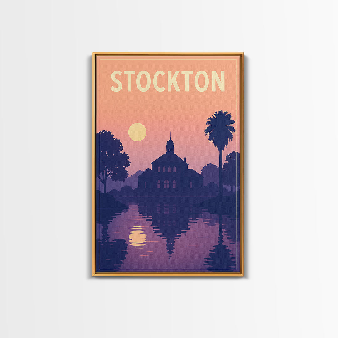 Stockton California Travel Poster, Framed Canvas Print, Mid Century City Wall Art, Stockton City Art, Wanderlust Decor, Gift For Travelers