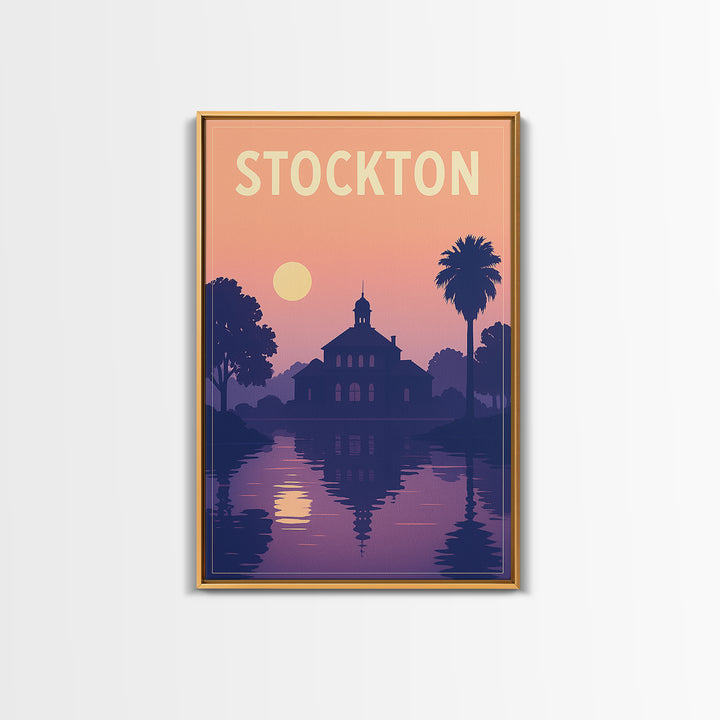 Stockton California Travel Poster, Framed Canvas Print, Mid Century City Wall Art, Stockton City Art, Wanderlust Decor, Gift For Travelers