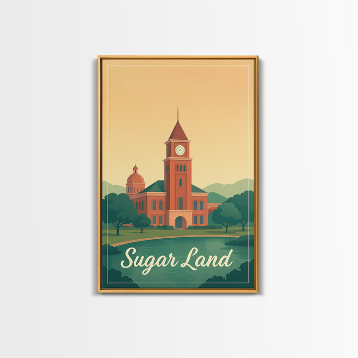 Sugar Land Texas Travel Poster, Framed Canvas Print, Mid Century City Wall Art, Sugar Land Travel Art, Travel Poster Art, Gift For Travelers
