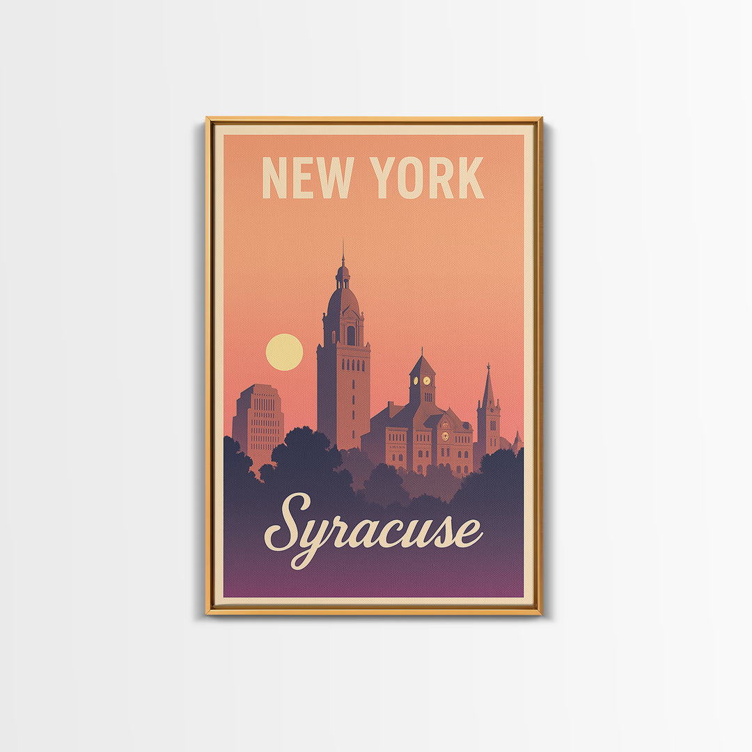Syracuse New York Travel Poster, Canvas Print, Retro Sunset Skyline Art, Syracuse City Art, Home Office Decor, Wall Art, City Poster