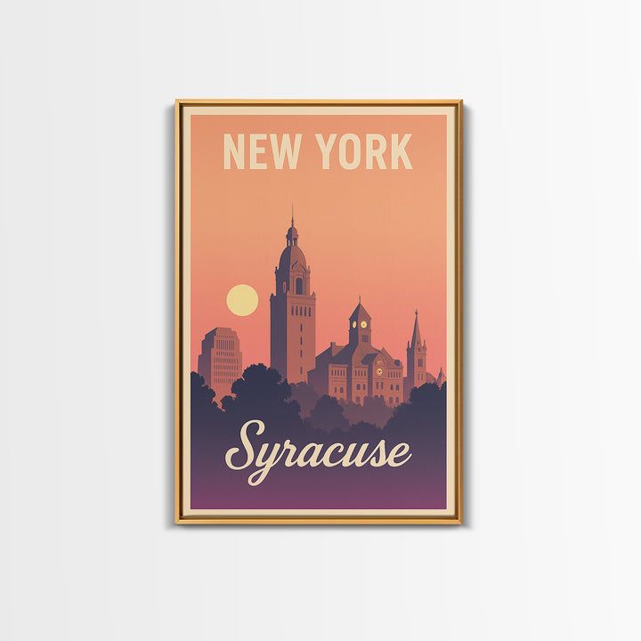 Syracuse New York Travel Poster, Canvas Print, Retro Sunset Skyline Art, Syracuse City Art, Home Office Decor, Wall Art, City Poster