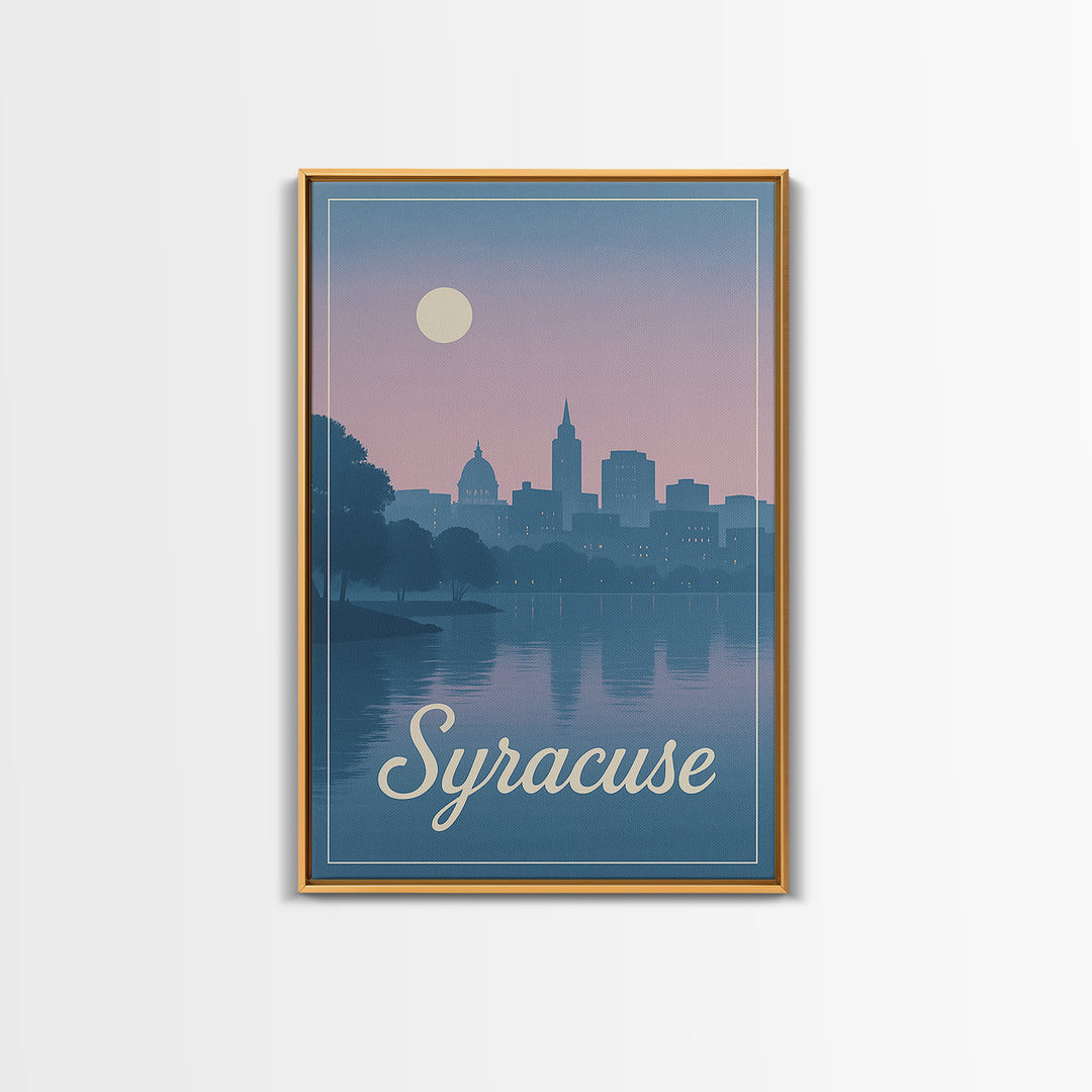 Syracuse Travel Poster, Framed Canvas Print, Mid Century City Wall Art, Syracuse Poster Print, Vintage City Art, City Illustration