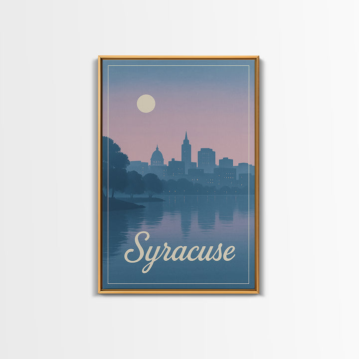 Syracuse Travel Poster, Framed Canvas Print, Mid Century City Wall Art, Syracuse Poster Print, Vintage City Art, City Illustration