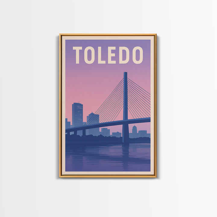 Toledo Ohio Travel Poster, Canvas Print, Retro Sunset Skyline Art, Toledo Travel Art, Watercolor Cityscape, City Poster, Travel Prints