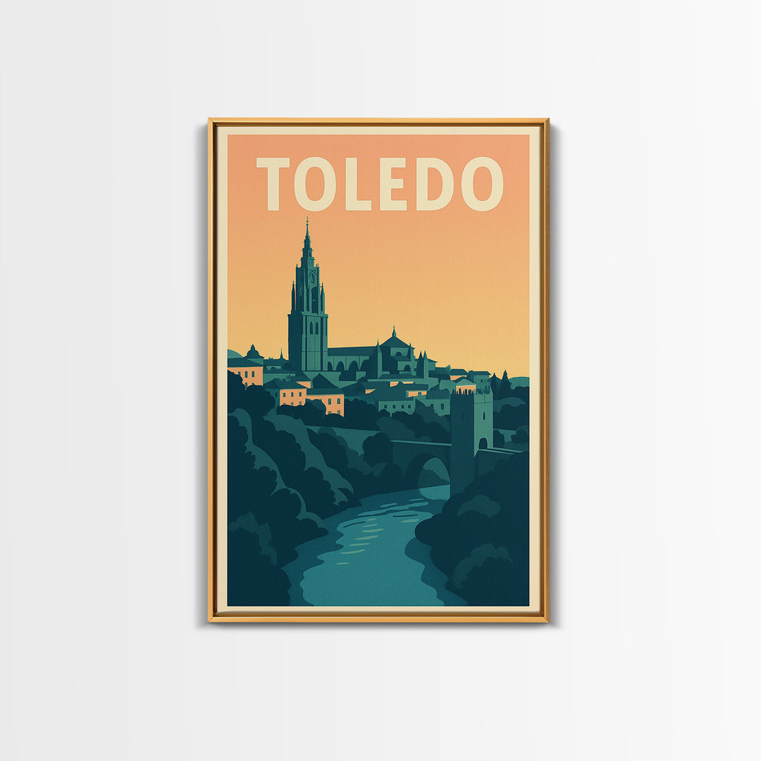 Toledo Travel Poster, Framed Canvas Print, Mid Century City Wall Art, Toledo Art Print, Retro Travel Print, City Art Print, Vintage Print