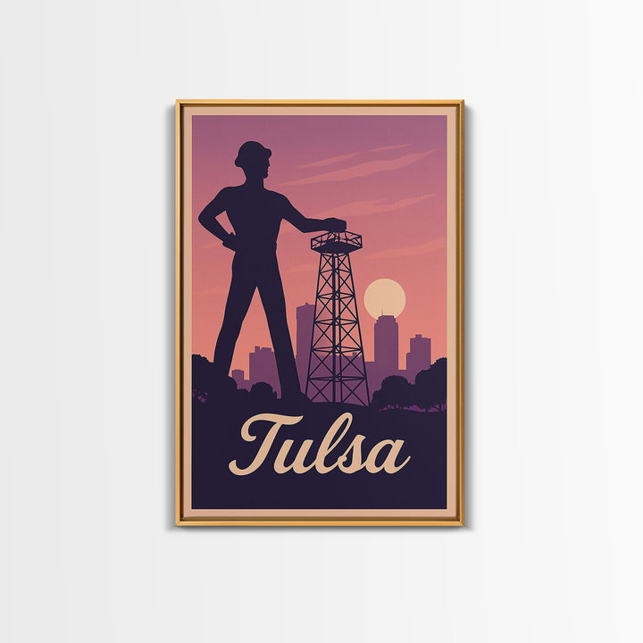Tulsa Travel Poster, Framed Canvas Print, Retro Sunset Skyline Art, Tulsa Poster Print, Retro Travel Print, City Art Print, Travel Decor
