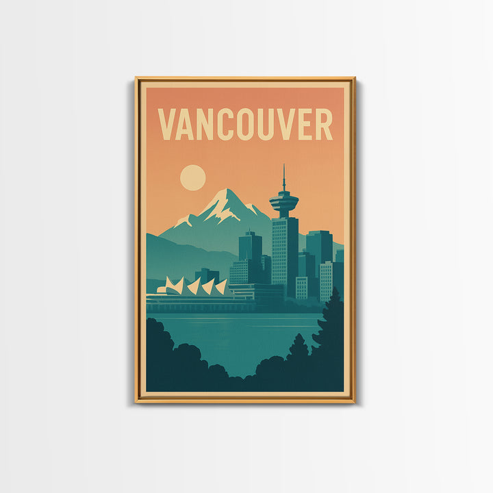 Vancouver Travel Poster, Canvas Print, Retro Sunset Skyline Art, Vancouver Wall Art, City Art Print, Vintage City Art, Fine Art Print