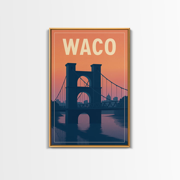 Waco Travel Poster, Framed Canvas Print, Classic Travel Poster Art, Waco City Art, Gift For Travelers, Travel Wall Decor, Home Office Decor