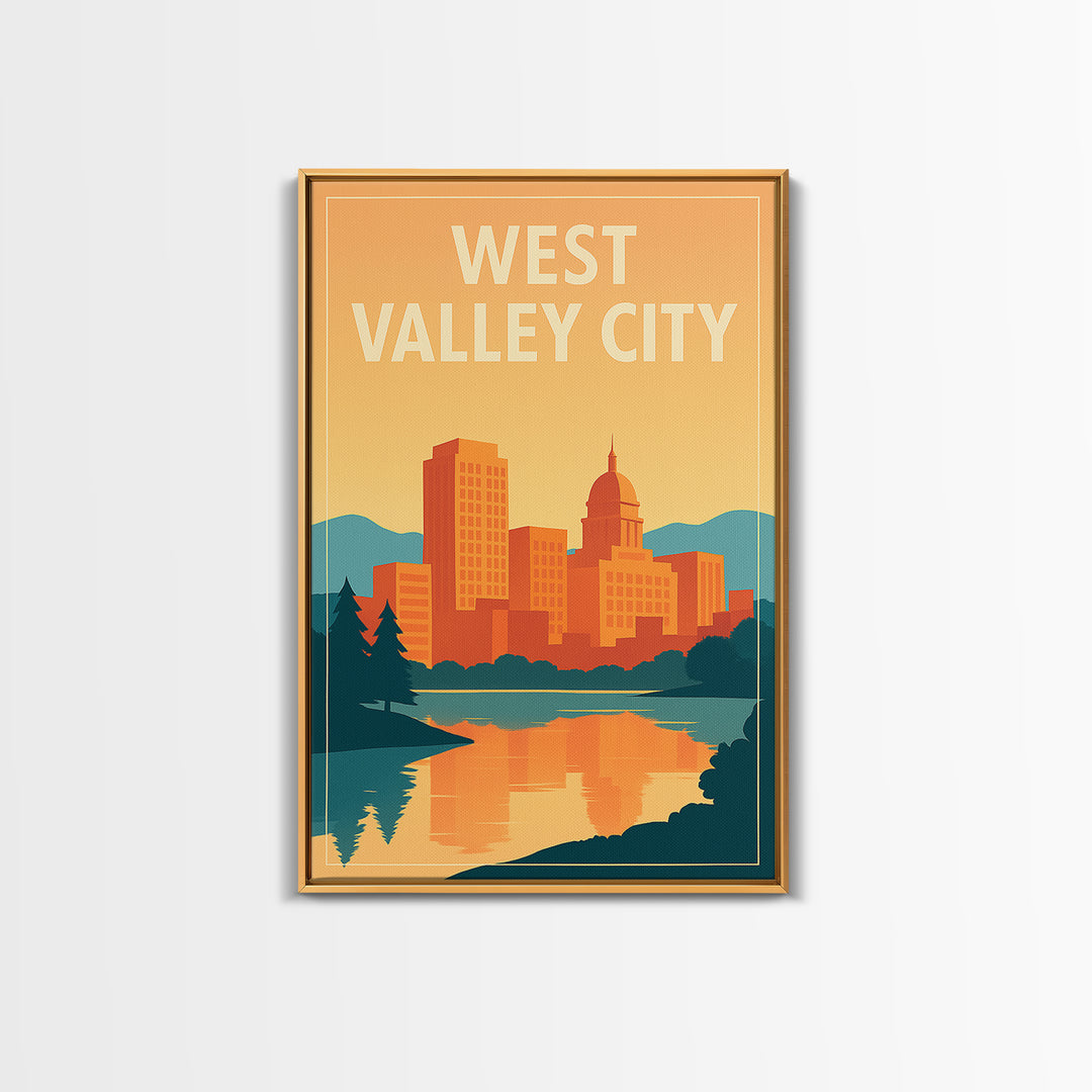 West Valley City Travel Poster, Framed Canvas Print, Classic Travel Poster Art, West Valley City Poster Print, Vintage City Poster