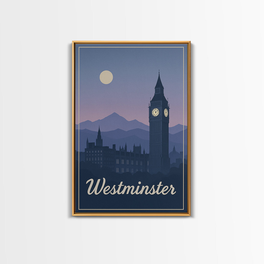 Westminster Travel Poster, Canvas Print, Mid Century City Wall Art, Westminster Travel Art, City Travel Prints, Home Office Decor