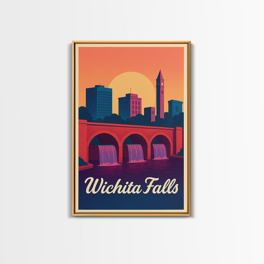 Wichita Falls Texas Travel Poster, Canvas Print, Retro Sunset Skyline Art, Wichita Falls City Art, City Art Print, Travel Poster Art