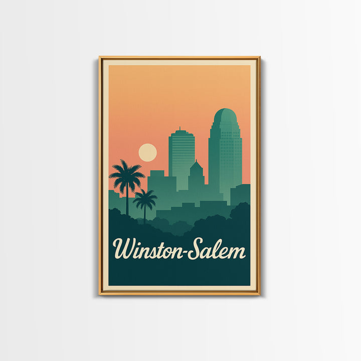 Winston Salem North Carolina Travel Poster, Canvas Print, Sunset Skyline Art, Winston Salem Wall Art, Art Print, Watercolor Skyline Art