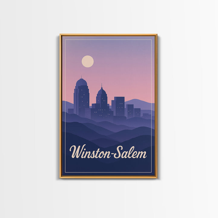 Winston Salem Travel Poster, Framed Canvas Print, Retro Sunset Skyline Art, Winston Salem Poster Print, Retro Travel Print, Fine Art Print