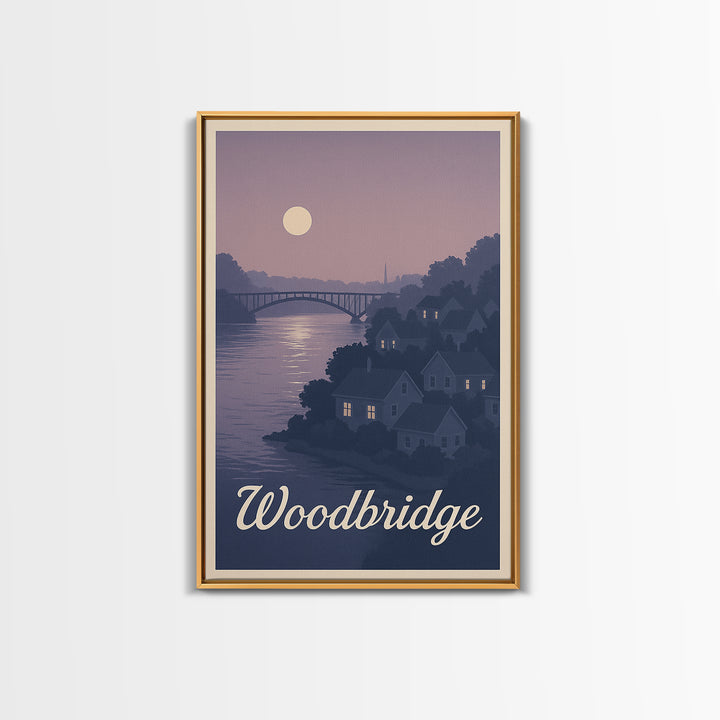 Woodbridge Travel Poster, Canvas Print, Mid Century City Wall Art, Woodbridge City Art, City Illustration, Travel Poster Art, Poster Art