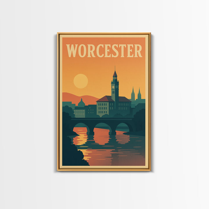 Worcester Travel Poster, Canvas Print, Mid Century City Wall Art, Worcester Travel Art, Travel Poster Set, City Art Print, Fine Art Print