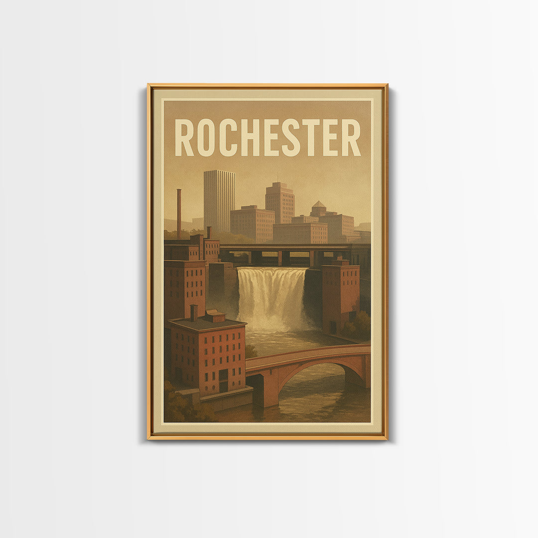 Rochester Travel Poster, Framed Canvas Print, Old School Travel Poster, Rochester Travel Art, Vintage City Poster, Retro Travel Print