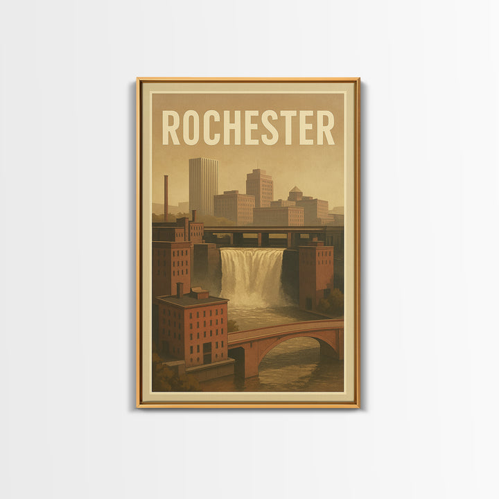 Rochester Travel Poster, Framed Canvas Print, Old School Travel Poster, Rochester Travel Art, Vintage City Poster, Retro Travel Print