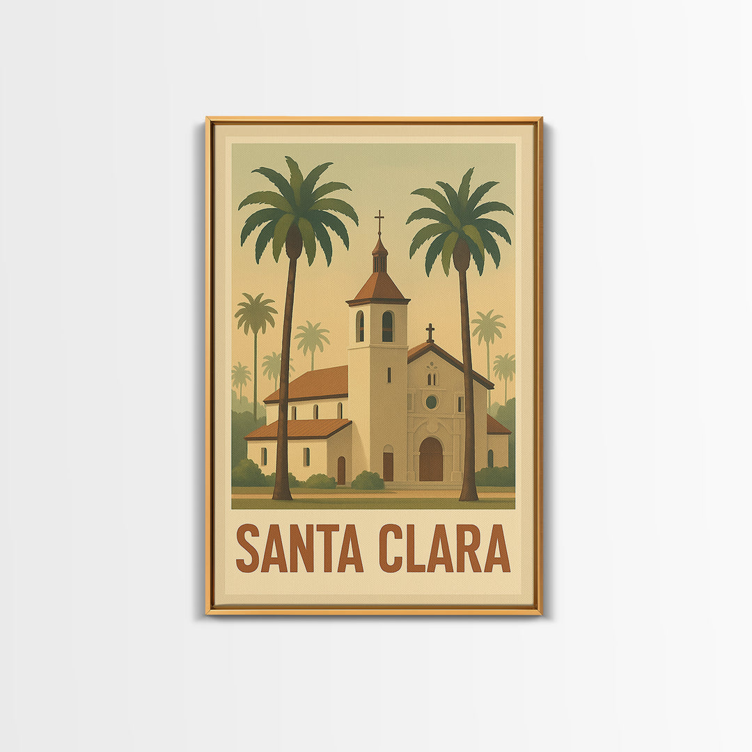 Santa Clara Travel Poster, Framed Canvas Print, Classic Retro Poster Art, Santa Clara Travel Art, Living Room Wall Art, Vintage Travel Art