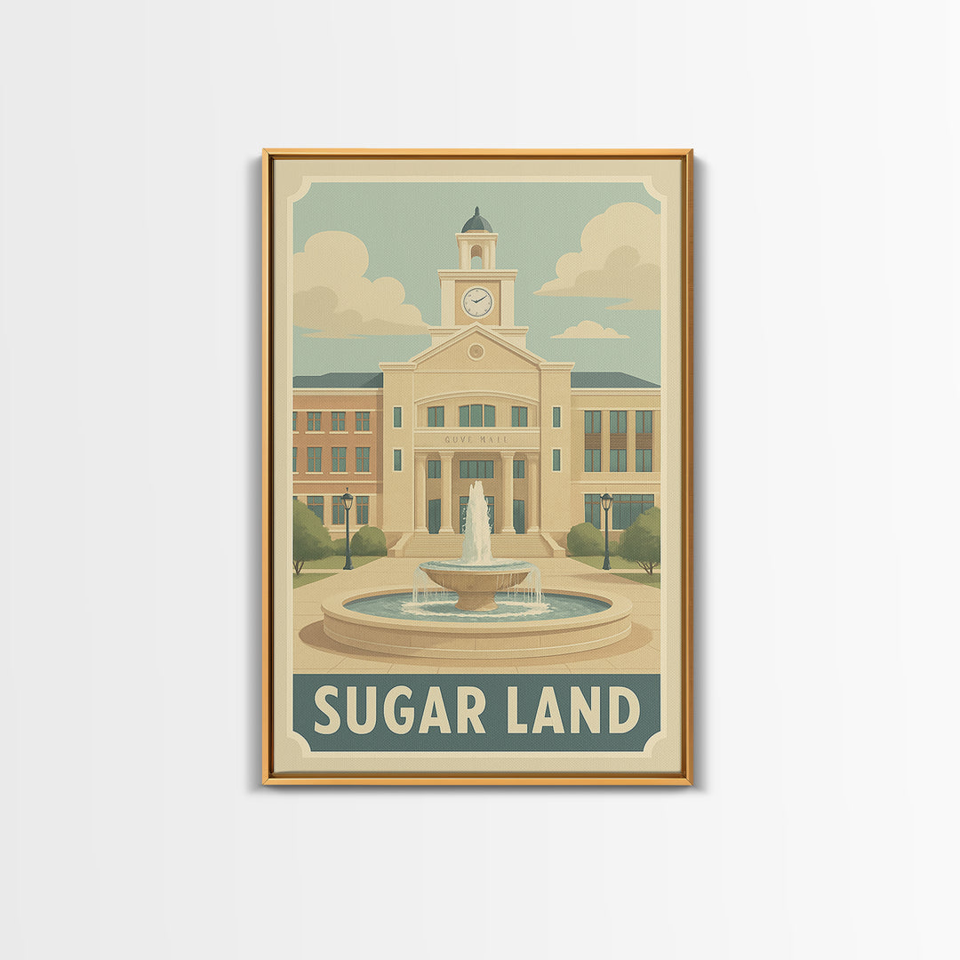 Sugar Land Texas Travel Poster, Canvas Print, Retro Poster Art, Sugar Land Wall Art, Retro Travel Print, City Travel Prints, Wall Art