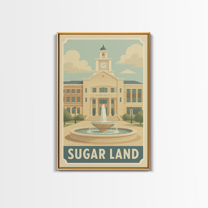 Sugar Land Texas Travel Poster, Canvas Print, Retro Poster Art, Sugar Land Wall Art, Retro Travel Print, City Travel Prints, Wall Art