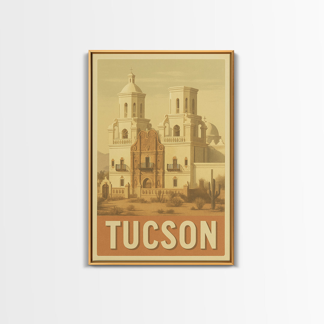 Tucson Arizona Travel Poster, Canvas Print, Vintage Theatre Style Art, Tucson Wall Art, City Illustration, Mid Century Wall Art, Travel Art