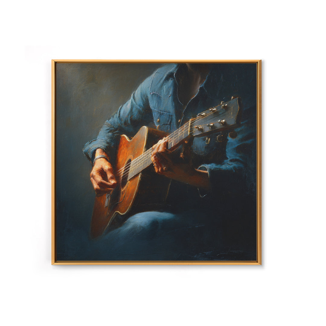 Musician Hands on Guitar Strings Canvas Print, Recording Studio Art, Music Wall Art, Studio Decor, Oil Painting, Analog, RSA-1x1-15