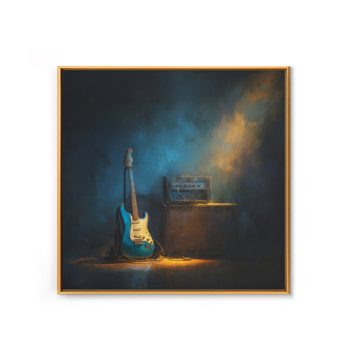 Electric Guitar Beside a Studio Amp Framed Canvas Print, Recording Studio Art, Wall Sculpture, Studio Decor, Oil Painting, RSA-1x1-28