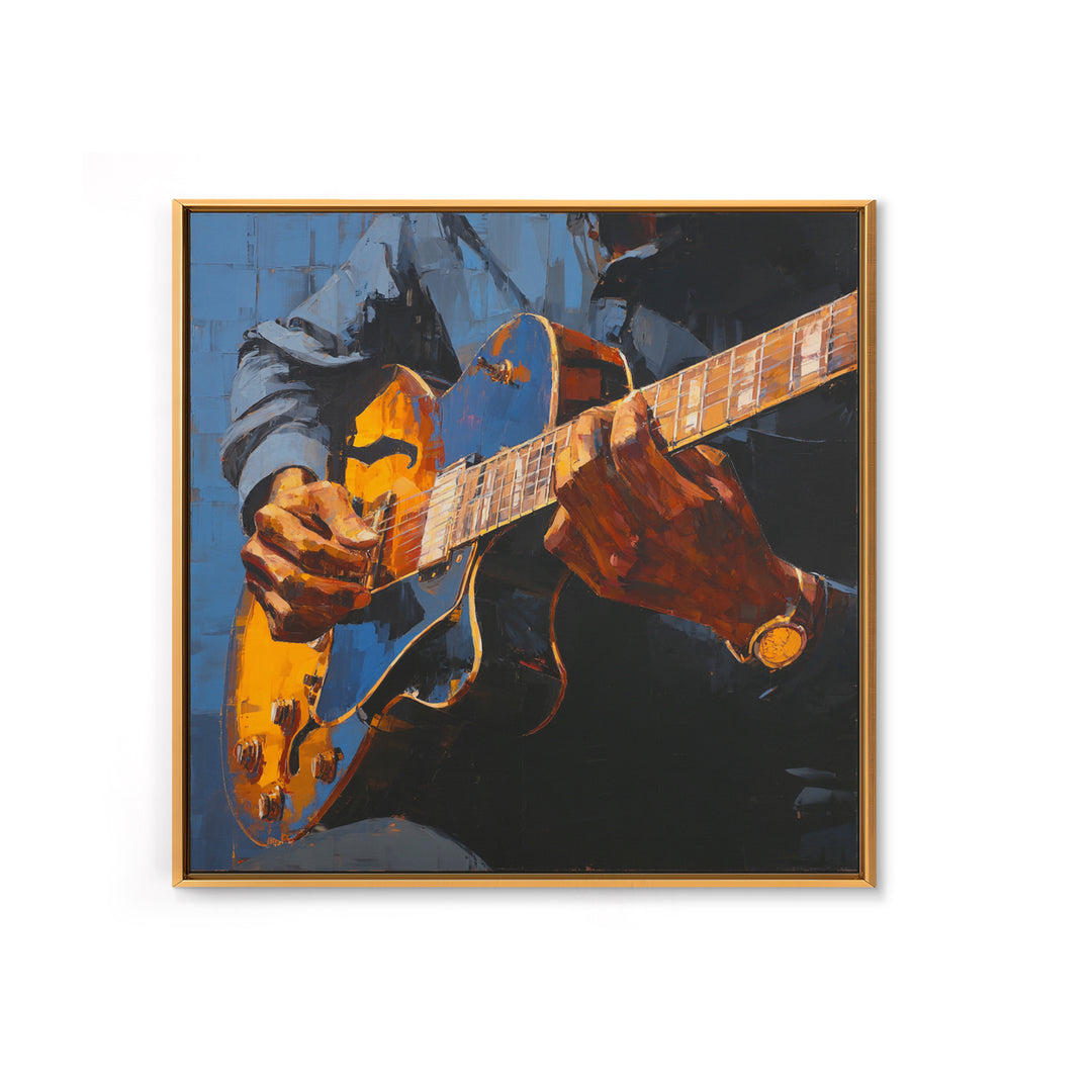 Musician Hands on Guitar Strings Framed Canvas Print, Recording Studio Art, Kids Room Art, Studio Decor, Fine Art, Analog, RSA-1x1-39