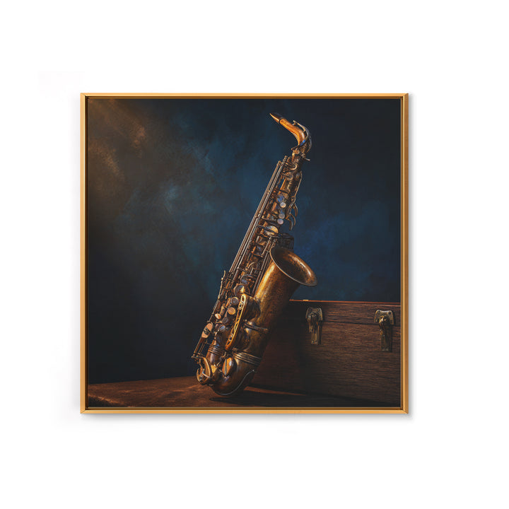 Brass Saxophone on Dark Velvet Framed Canvas Print, Recording Studio Art, Luxury Decor, Studio Decor, Fine Art, Analog, RSA-1x1-40