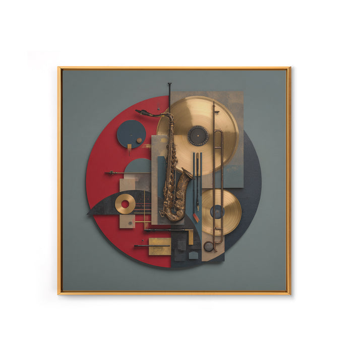 Gold Record Circular Composition Framed Canvas Print, Recording Studio Art, Music Posters, Studio Decor, Fine Art, Analog, RSA-1x1-47