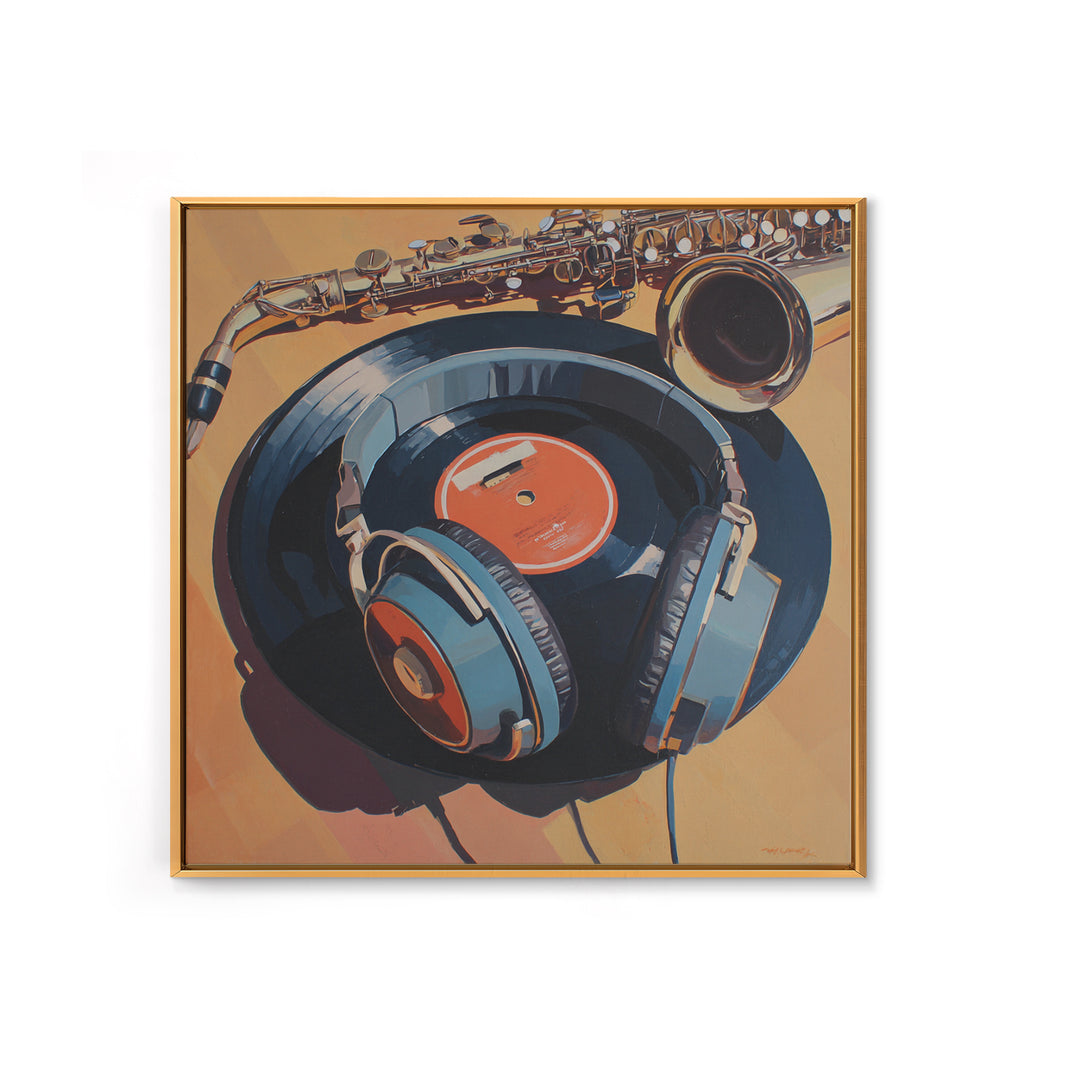 Headphones Resting on a Vinyl Record Canvas Print, Recording Studio Art, Headphones Poster, Studio Decor, Fine Art, Analog, RSA-1x1-5